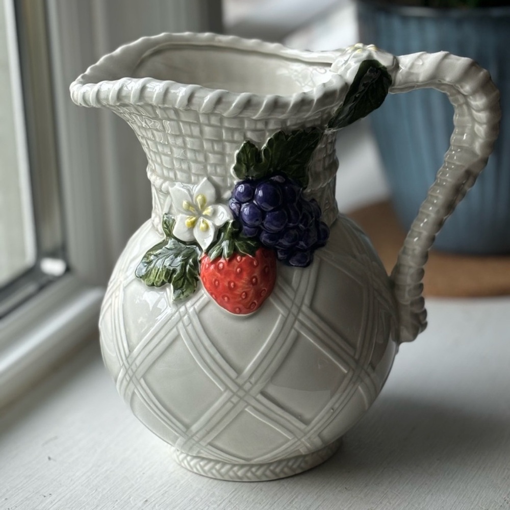 Goebel White Ceramic Pitcher with Basket Weave Design